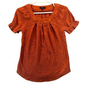 E & M Womens Size S Rust Colored Short Sleeve Puff Sleeve Blouse Casualwear